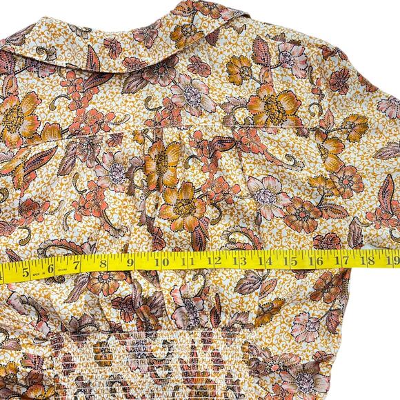 Free People Top I Got You Printed Floral Orange White Ruched Smocked V-Neck Sx S - Picture 11 of 11